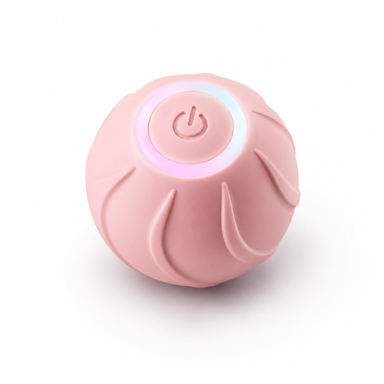 Pink electronic device with power symbol on a white background