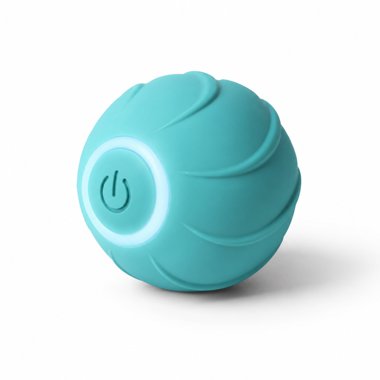 Turquoise ball with power symbol on a white background