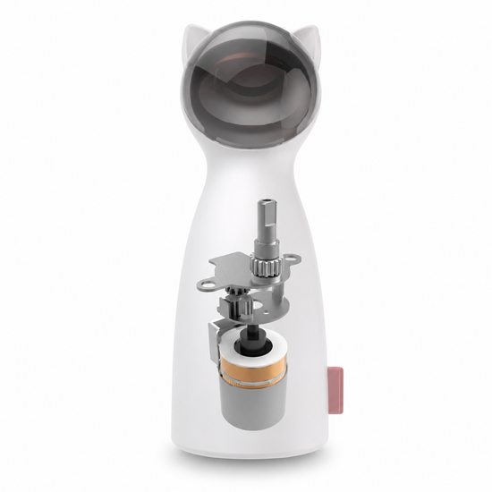 White and gray device with cat-like design on a white background