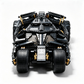 A black and gray toy vehicle model with gold accents, photographed from the rear on a clean white background.