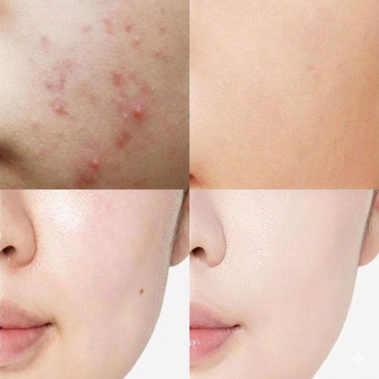 Before and after comparison of acne-prone skin on a person&