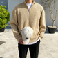 Beige Trendy Men’s Half Zipper Knit Sweater
