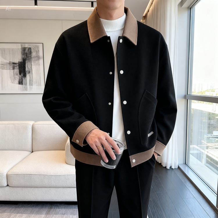 Black Men’s Autumn Lapel Jacket
