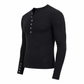 Black long-sleeve shirt with button details on a white background