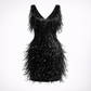 Black fringe dress with sequins on a white background