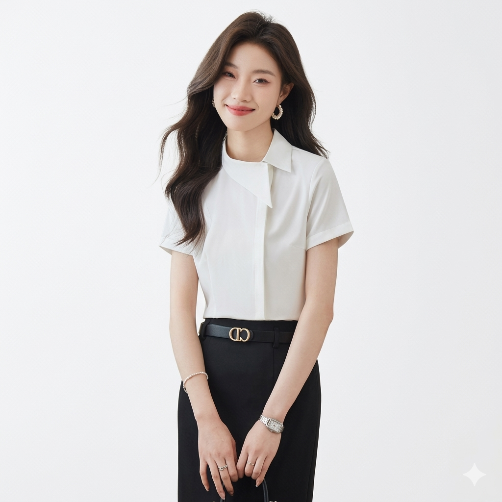 Blue Women’s Stylish Office Attire – Affordable Luxury Modeled By A Lady