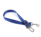 Blue dog leash with a metal clip on a white background