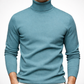 Blue turtleneck sweater on a plain background