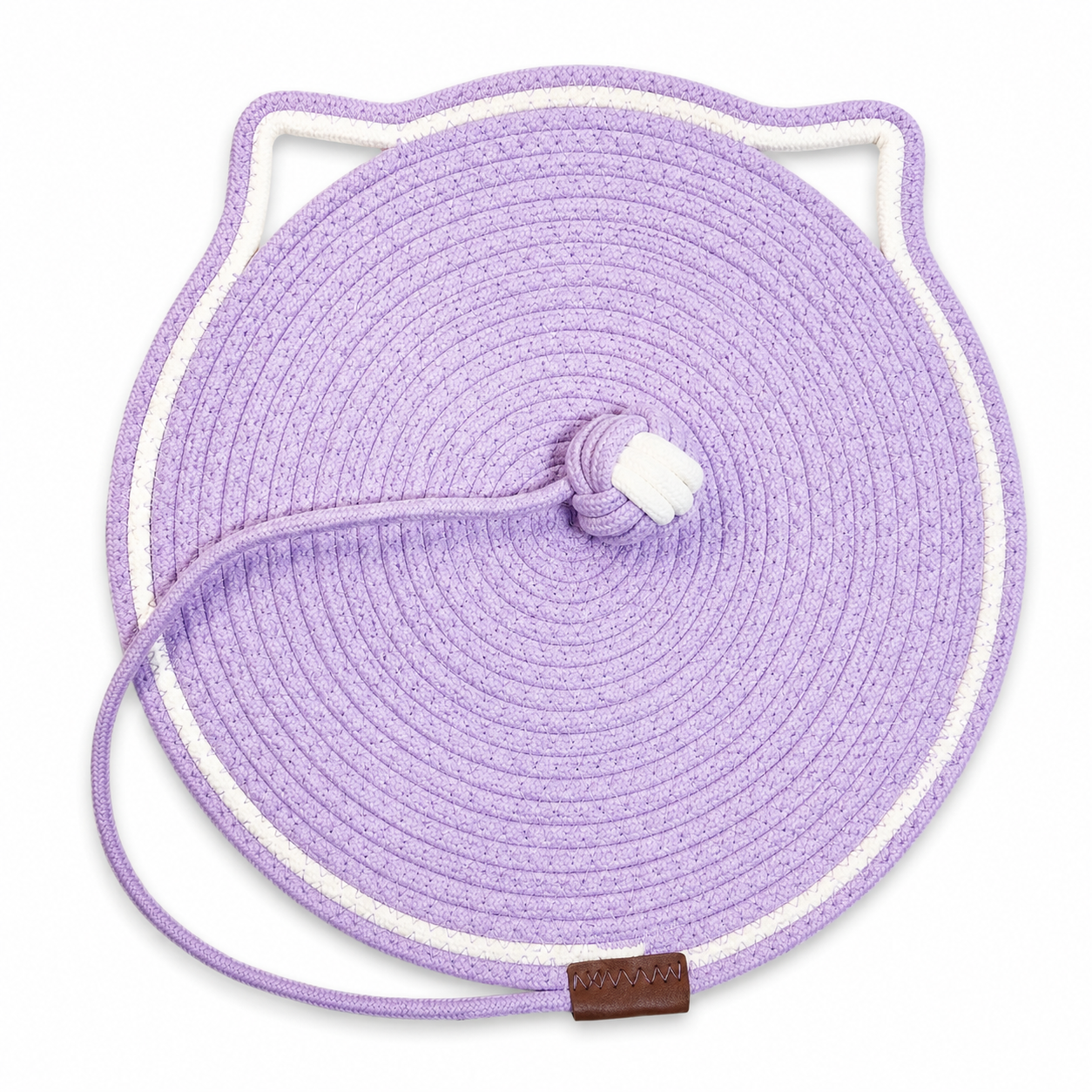 Purple braided cord with a wooden clip on a white background