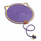 Purple and yellow dog toy with a ball on a white background
