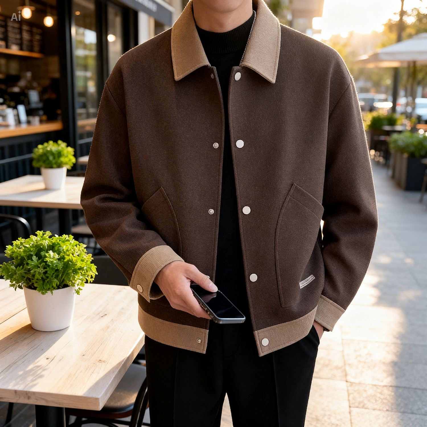 Brown Men’s Autumn Lapel Jacket