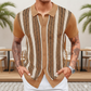 Brown Men’s Casual Striped Jacquard Knitted Polo