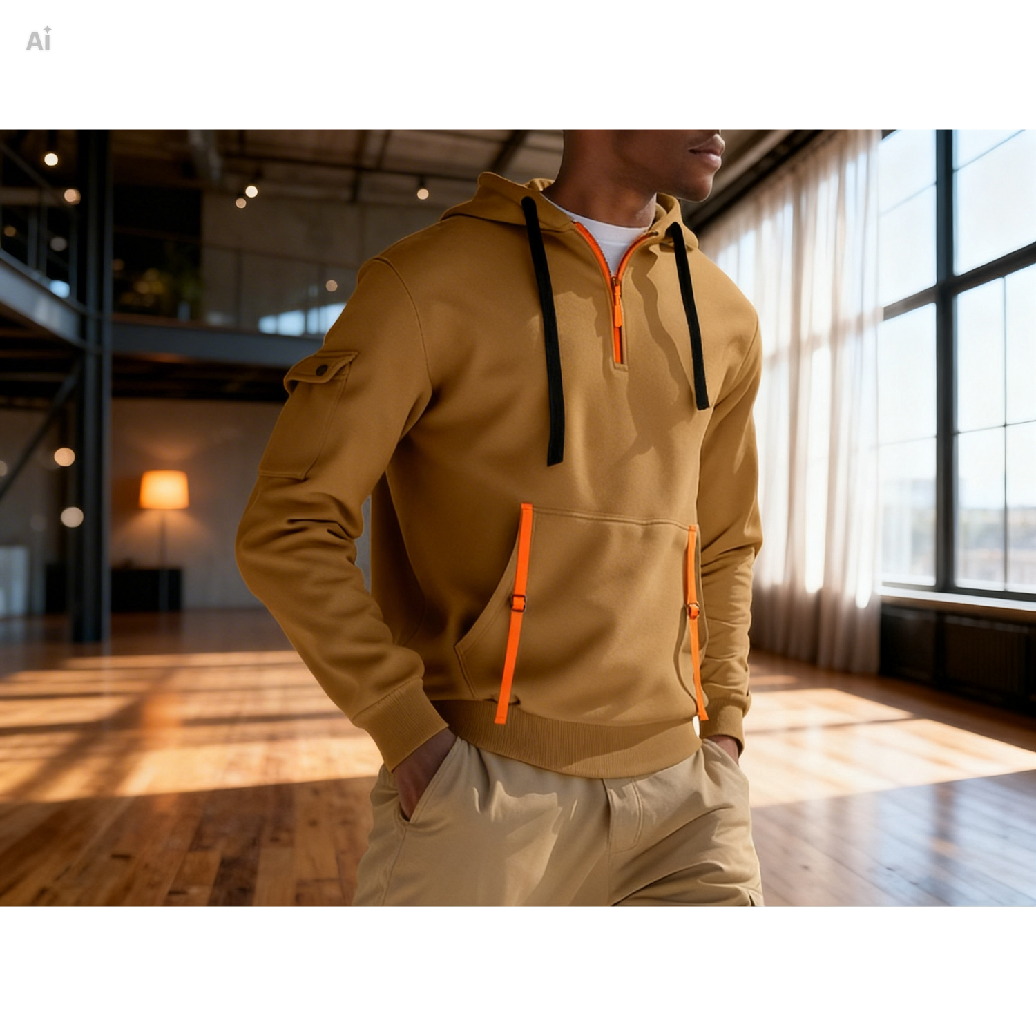 Brown Men’s Fleece-lined Sweatshirt Hoodie