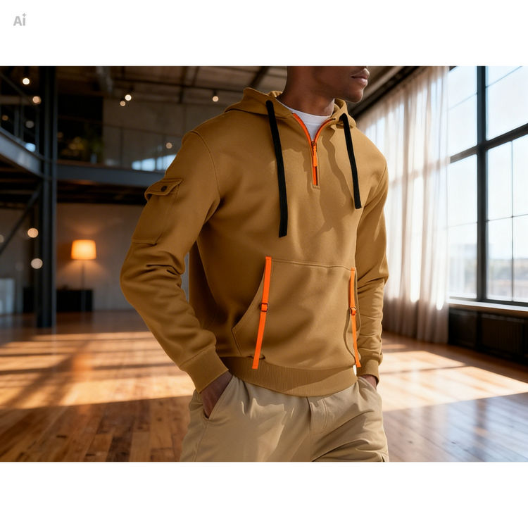 Brown Men’s Fleece-lined Sweatshirt Hoodie