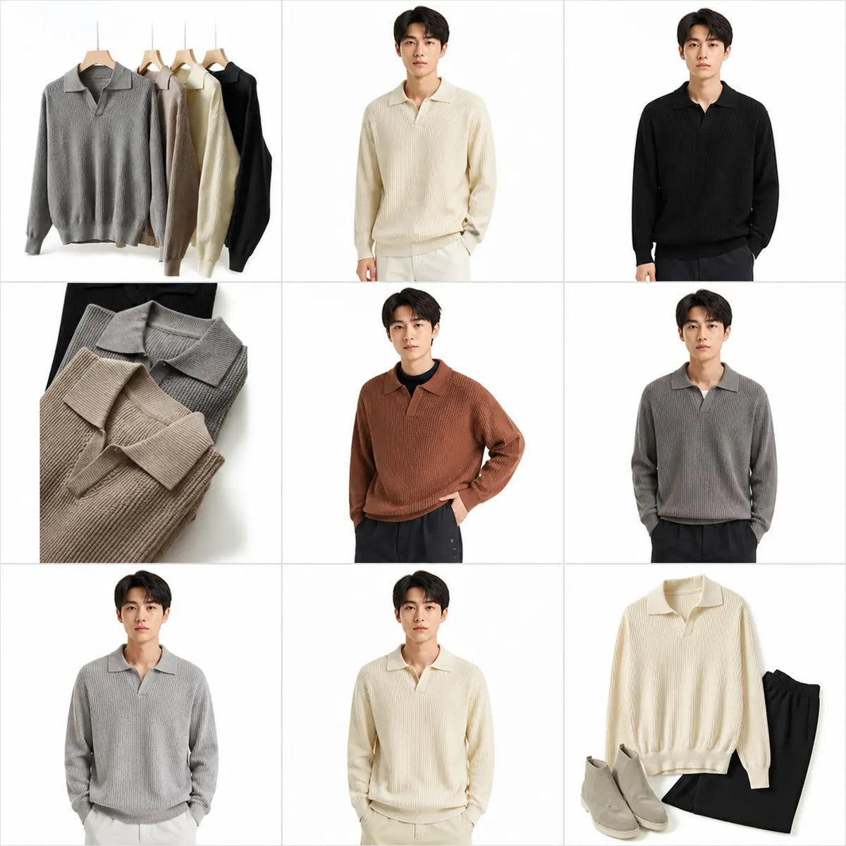 Men’s Loose Fit Knit Long Sleeve Polo Sweater Esdeepee