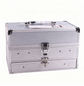 Silver metallic toolbox with a lock on a white background