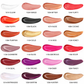 Color swatches of lip gloss with names on a white background