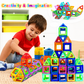 Child playing with colorful magnetic building blocks with text &