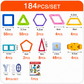 Set of colorful geometric shapes with measurements and quantities on an orange background