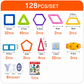 Set of magnetic building blocks with shapes and quantities labeled on a white background.