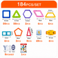 Set of geometric shape building blocks with quantity and size details on a white background.