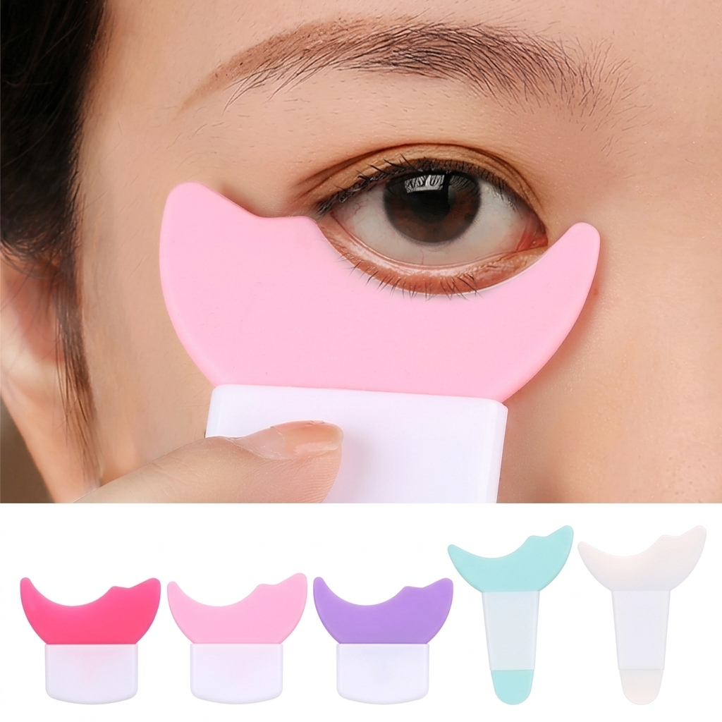 Eye pad being used under an eye with additional color options displayed below.