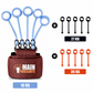 Dog training tool with blue and orange hooks and weight indicators on a white background