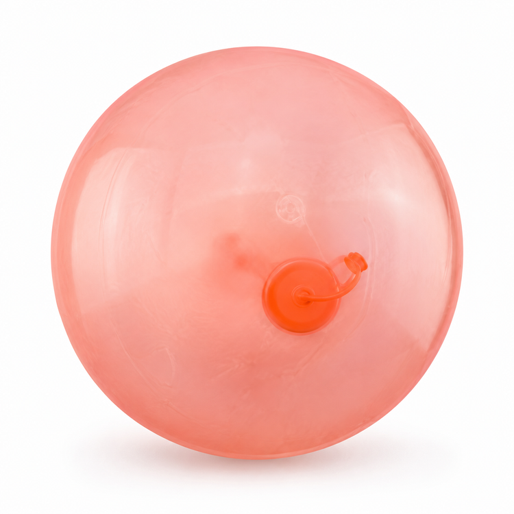 Pink ball with a central hole on a white background