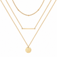 Three gold necklaces with different pendants on a white background
