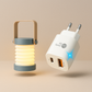 Gray Collapsible lantern and power adapter on a beige background