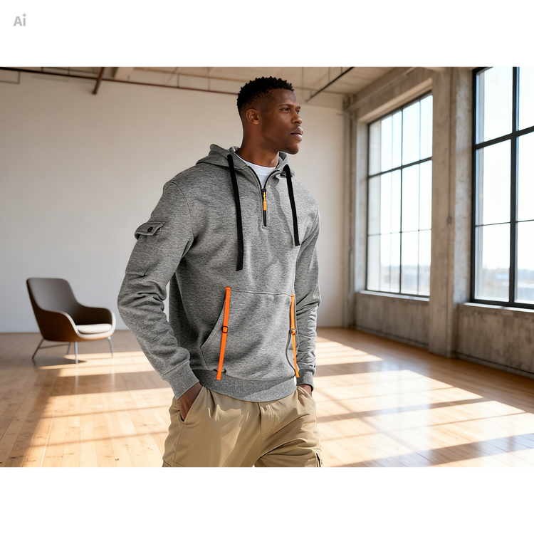 Gray Men’s Fleece-lined Sweatshirt Hoodie