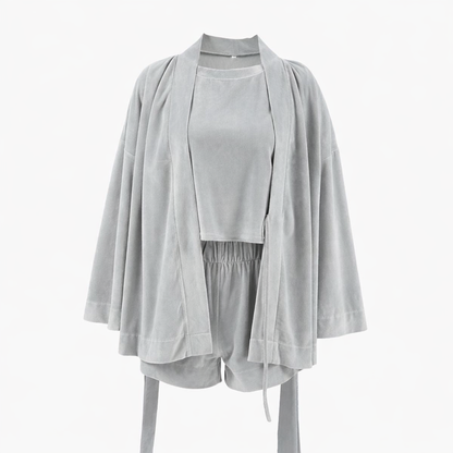 Gray women’s Three-Piece Pajama Set For Sale 