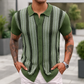 Green Men’s Casual Striped Jacquard Knitted Polo