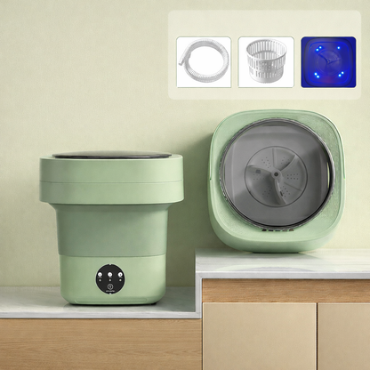 Green Portable Foldable Washing Machine | Camper Van & Mobile Home With Blue Light