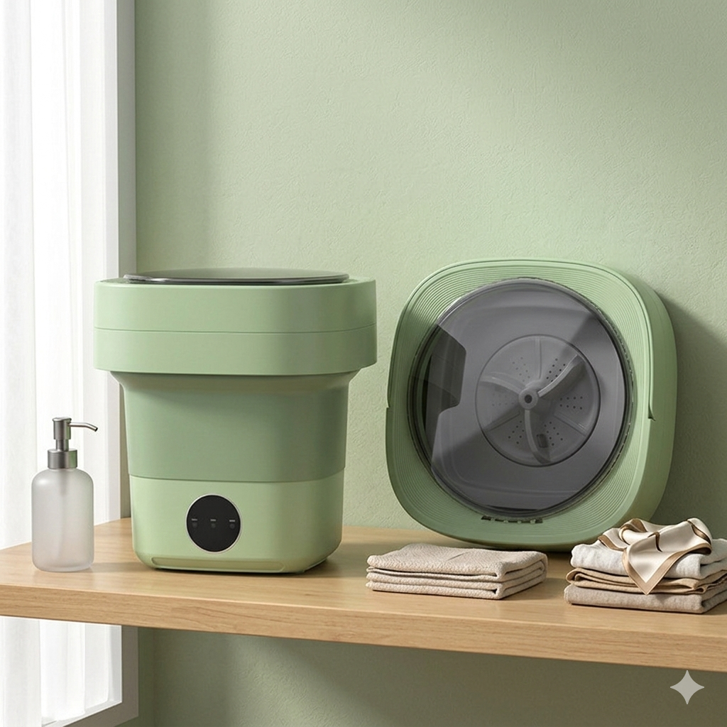 Green Portable Foldable Washing Machine | Camper Van & Mobile Home Without Blue Light