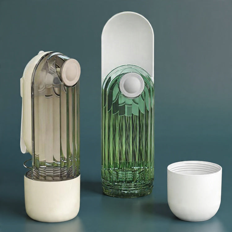 Green and white water bottle with a matching cup on a dark blue background GREEN AND BEIGE