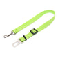 Green dog leash with metal clip and car seat belt adapter on a white background