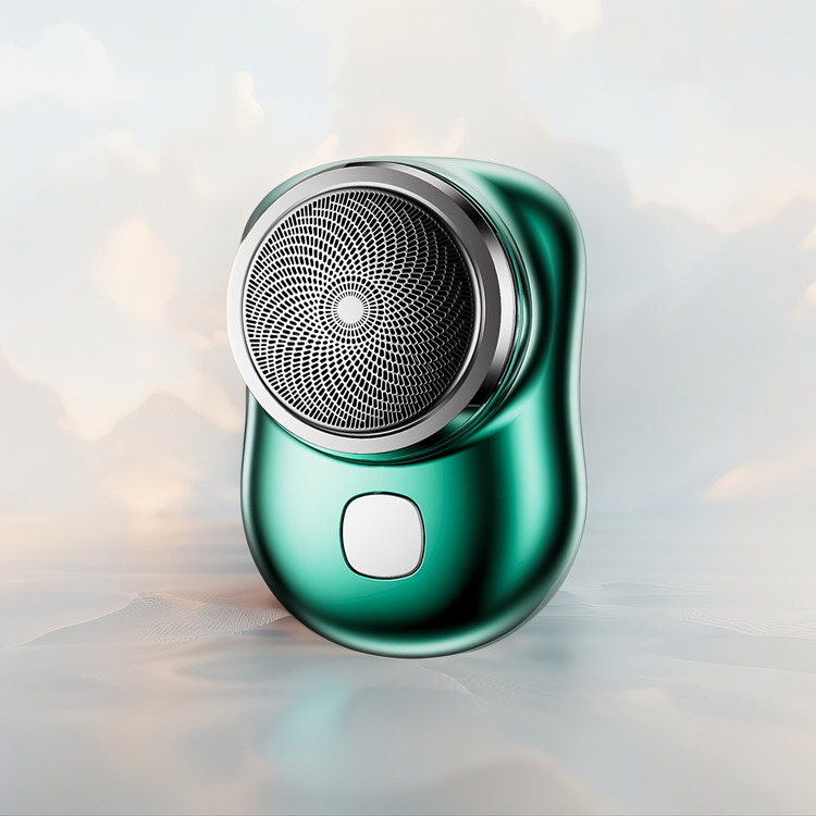 Green electric shaver on a light gray background GREEN