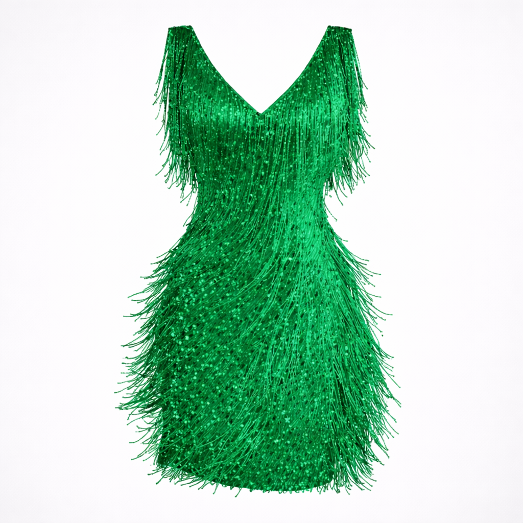 Green fringe dress on a white background