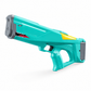 Turquoise toy gun with shark design on a white background