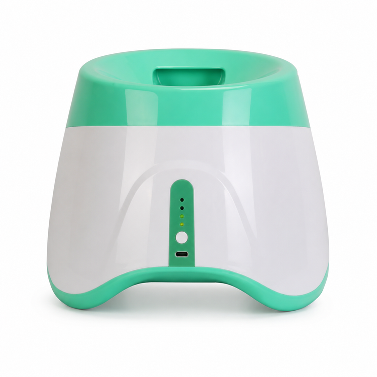 Green and white electronic device on a white background