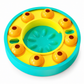 Colorful circular puzzle toy with yellow and blue sections on a white background