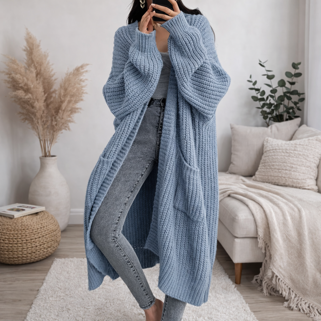 LIGHT BLUE Women’s Loose Thick Knit Idle-Style Sweater