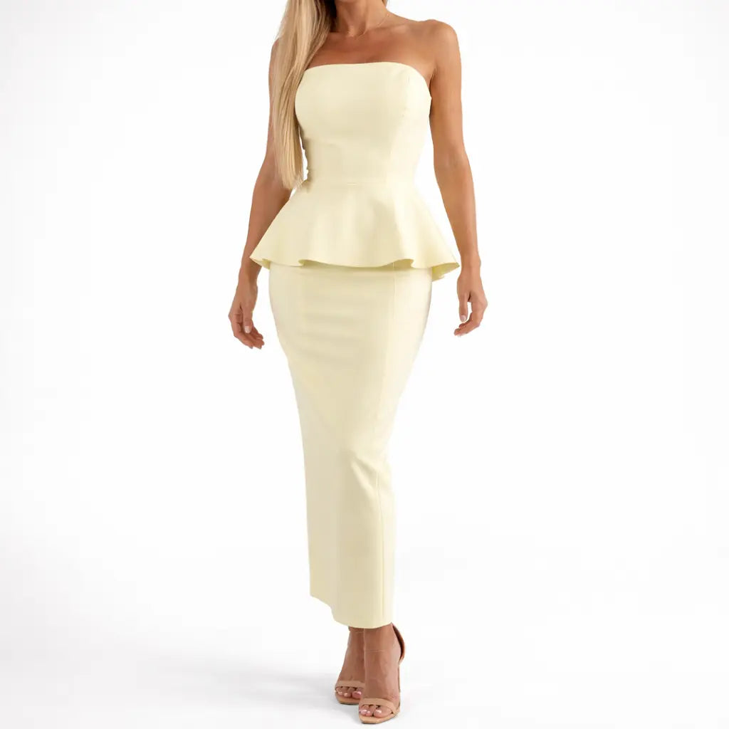 Light yellow Chic Off-Shoulder Spring Dress for Women