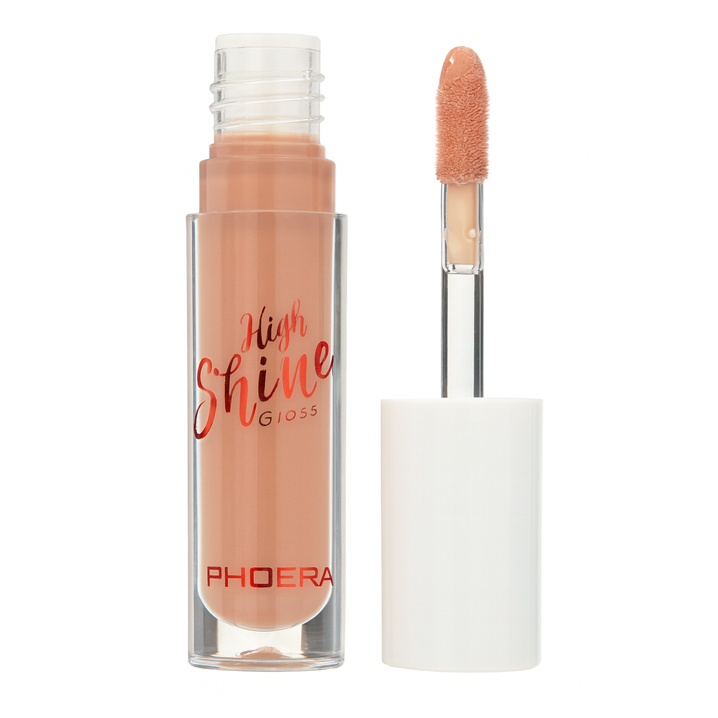 Lip gloss with applicator on a white background, featuring the brand &
