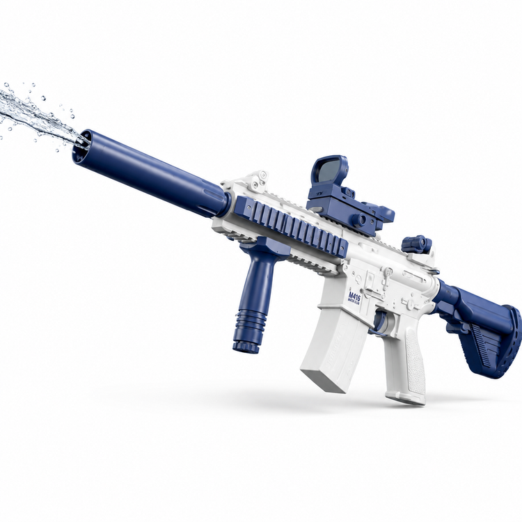 Blue and white water gun on a white background
