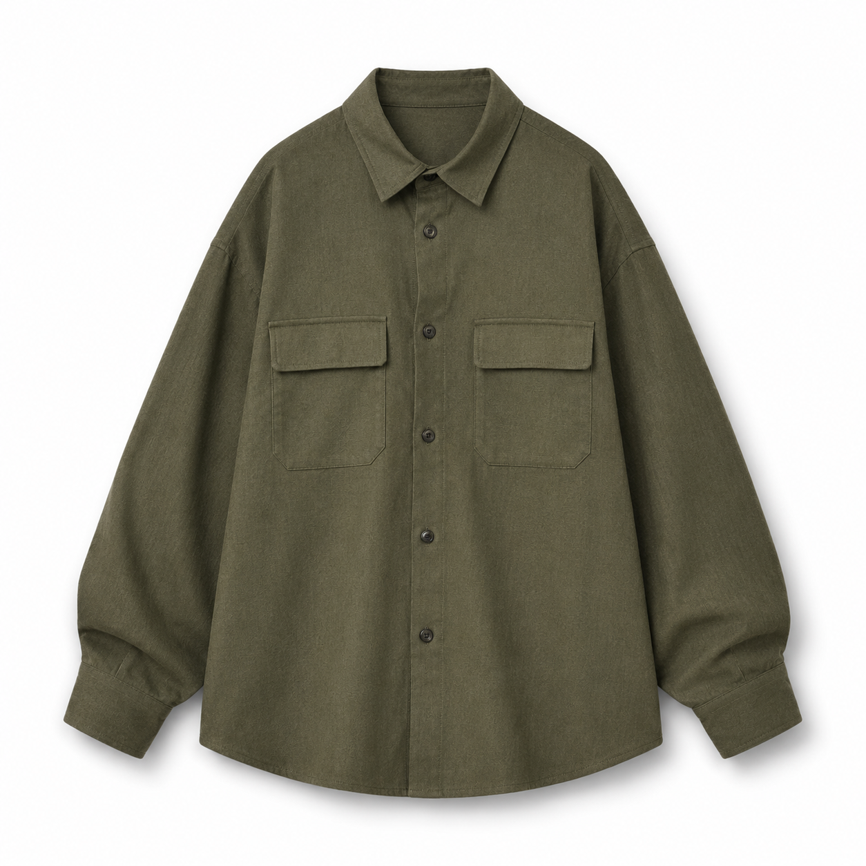 Green shirt with two front pockets on a white background