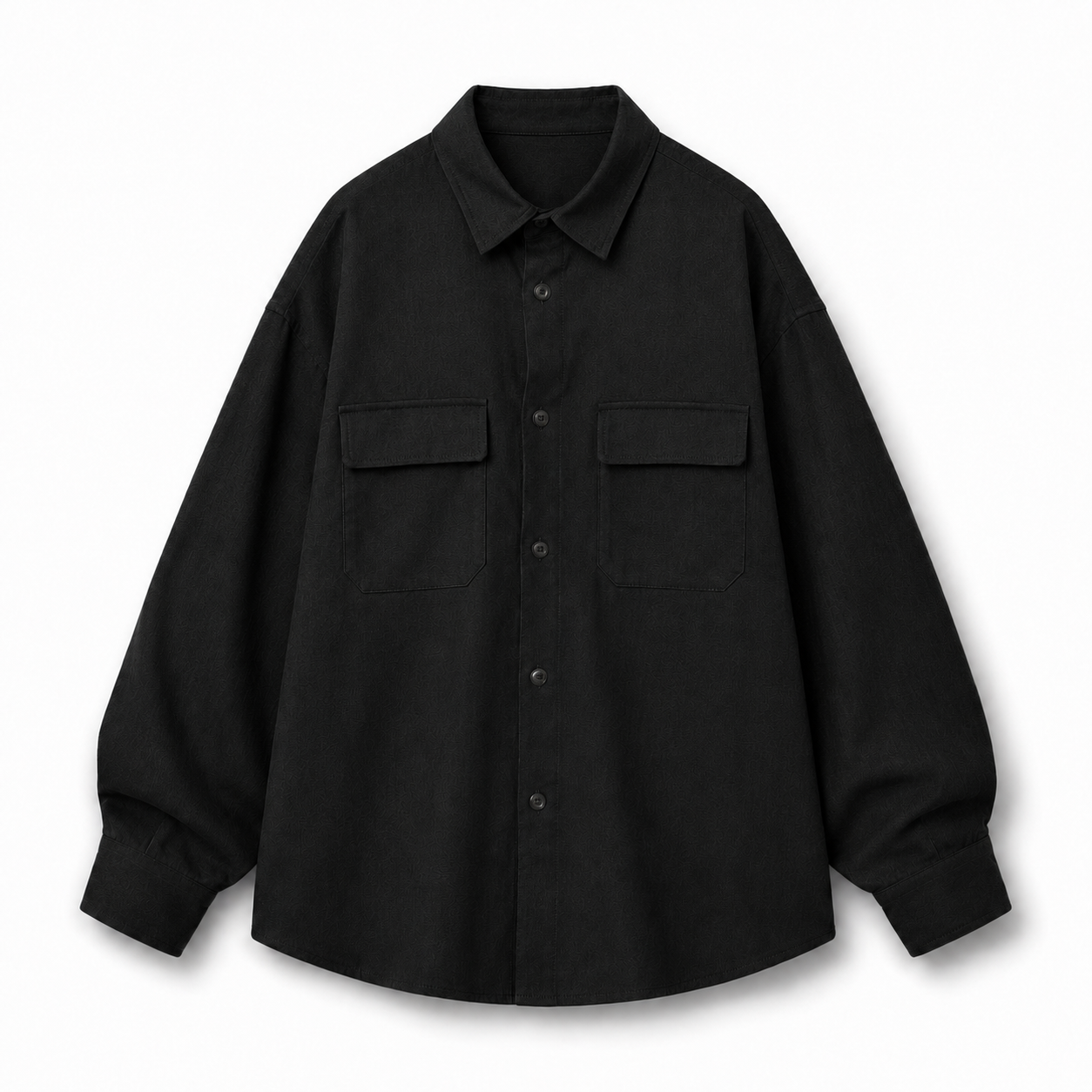 Black shirt with two front pockets on a white background