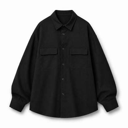 Black shirt with two front pockets on a white background