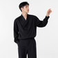 Loose Fit Silk-Look Long Sleeve V-Neck Party Top